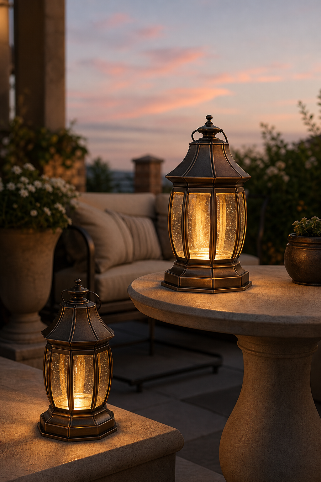 After-sunset table fix: Solar Lanterns Outdoor Waterproof: 2 Pack Bronze Metal Solar Lantern for Patio Porch Garden Yard Decor - Vintage Tabletop Outdoor Lights with 2 Lighting Modes - Unique Gardening Gifts for Mom