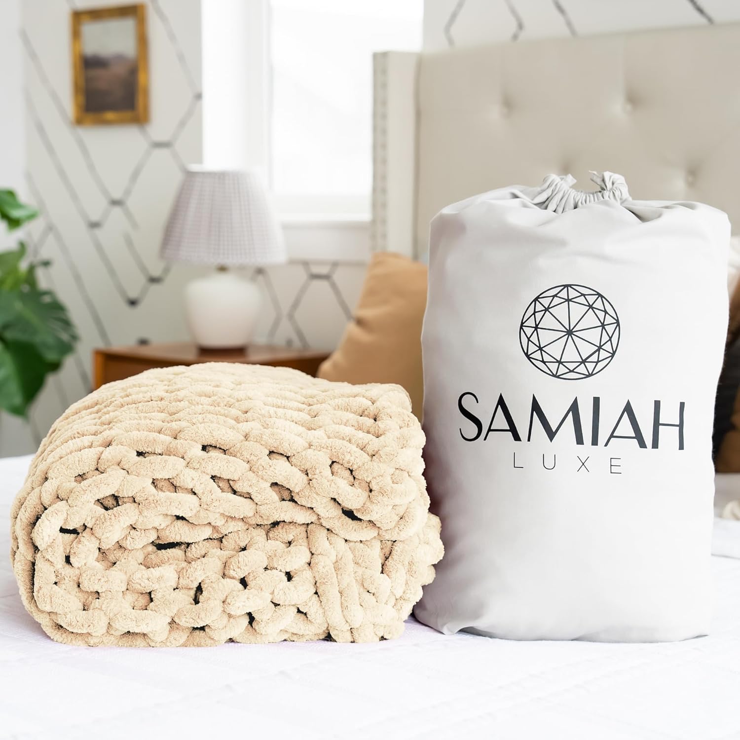 SAMIAH LUXE Cream Chunky Knit Throw