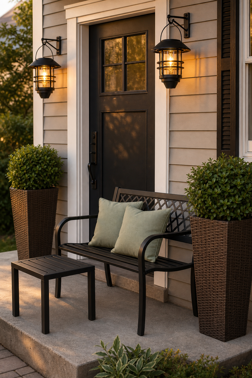 Finished front porch summer curb appeal setup