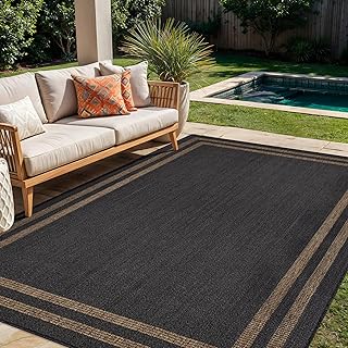 Rugshop Border Stripe Indoor Outdoor Flat Woven Area Rug, 5 x 7 Dark Gray/Natural