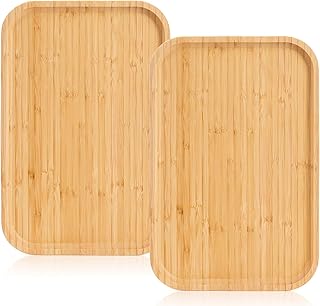 Yarlung 2 Pack Bamboo Tray Cheese Plate, 14 x 9 Inches Wood Rectangular Platter