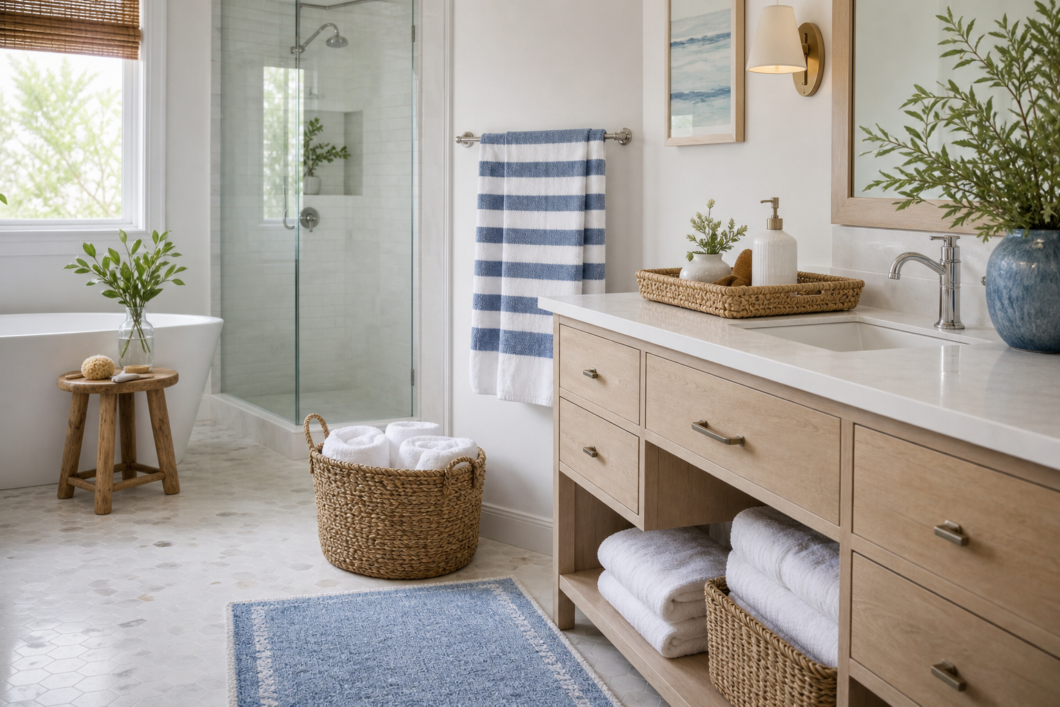 Coastal Bathroom Amazon Finds finished room setup