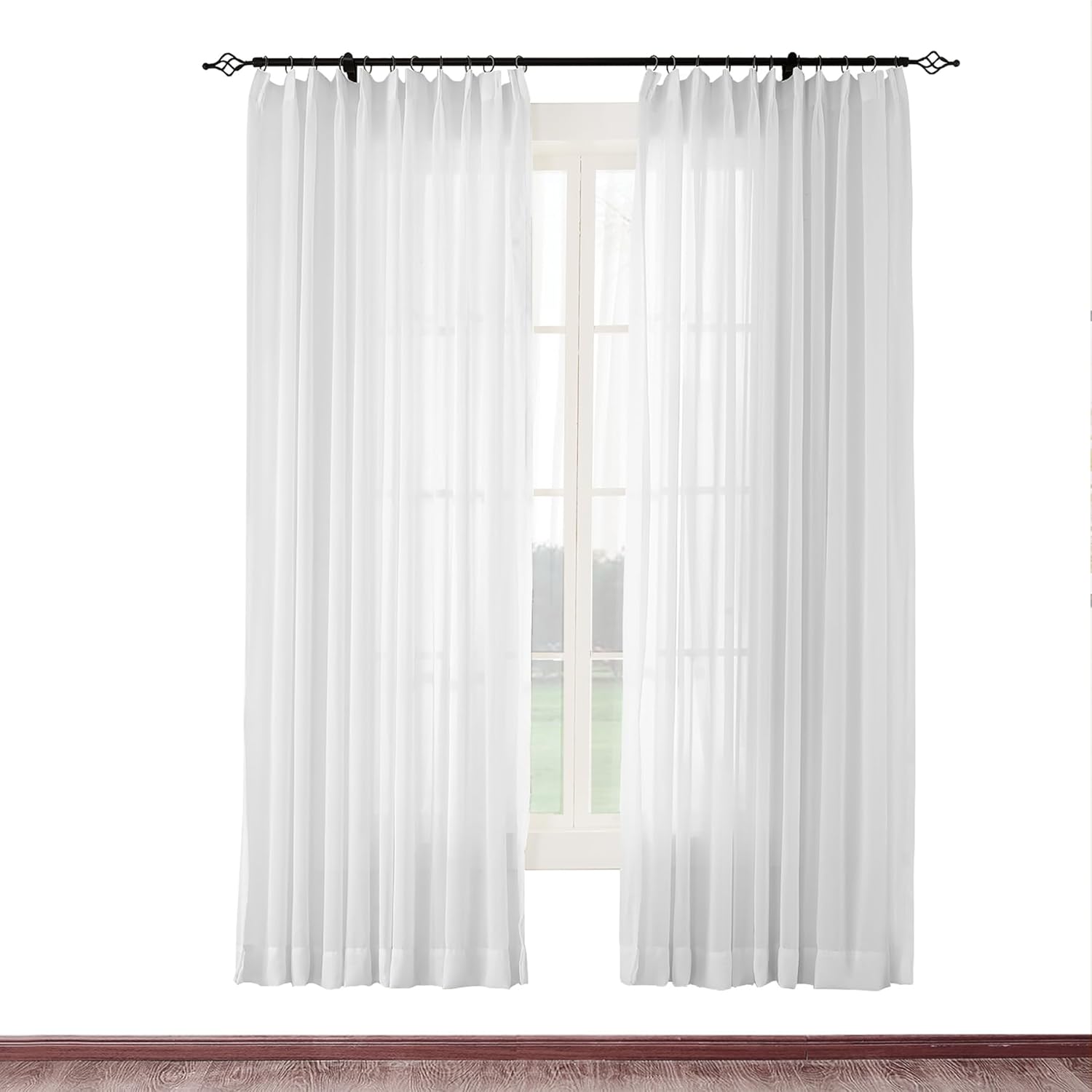 White sheer curtain panel for coastal bedroom window