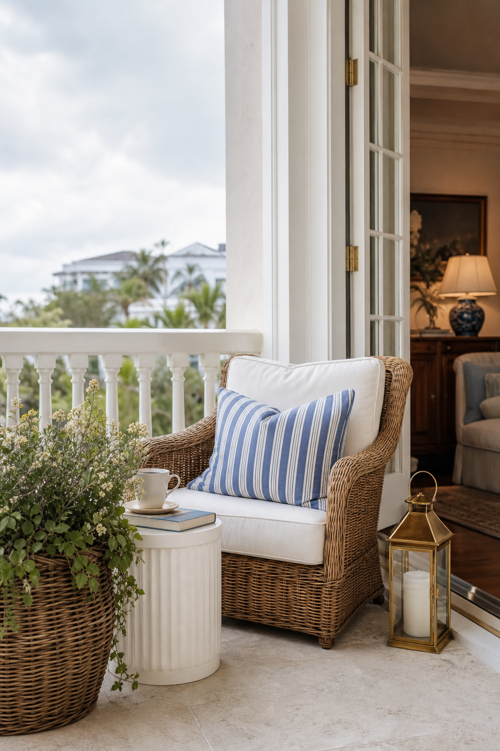 Coastal Grandmother Balcony Amazon Finds finished room setup