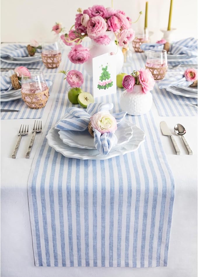 Sky-blue linen table runner