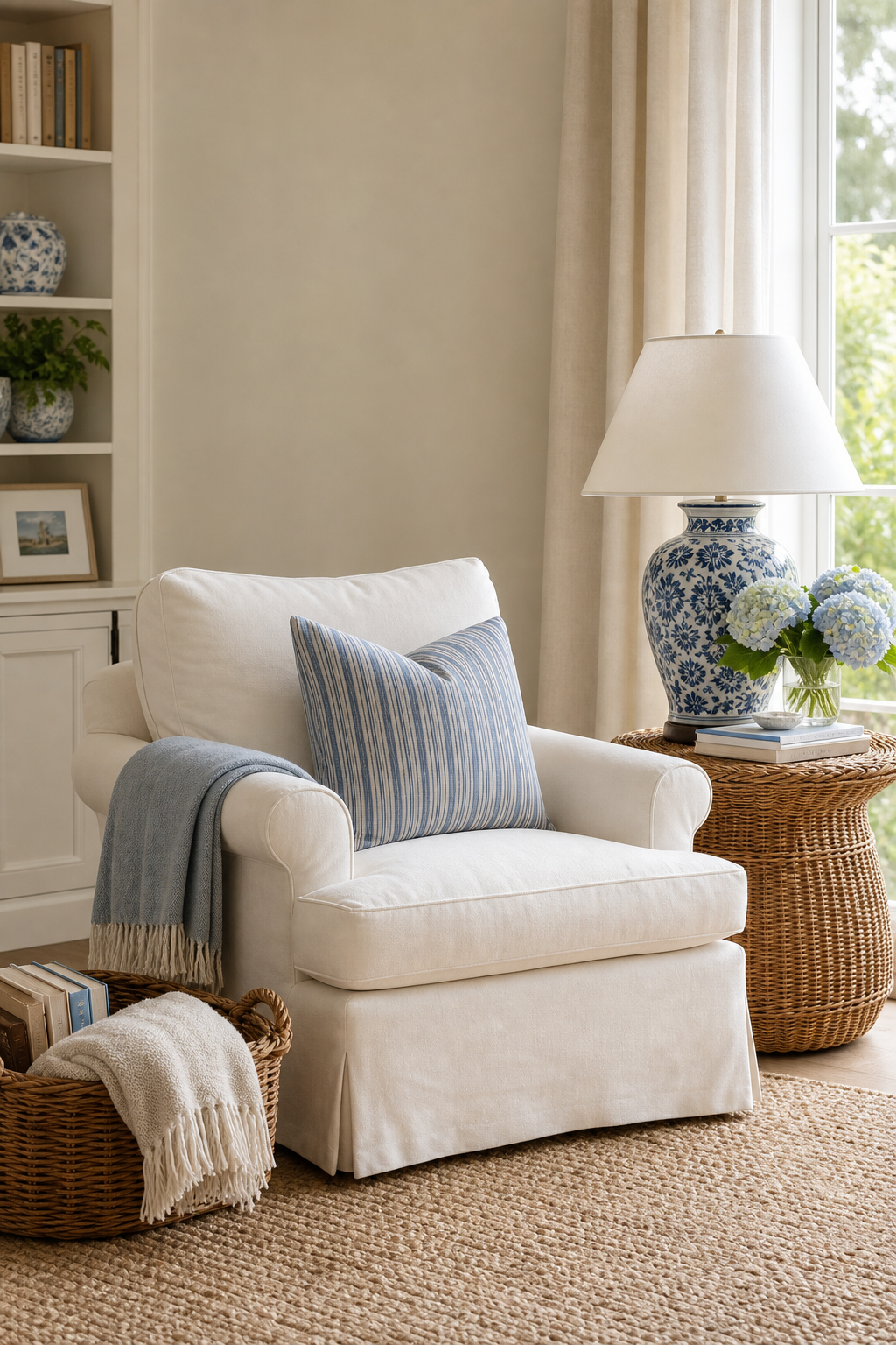 Coastal Grandmother Reading Nook Amazon Finds finished room setup