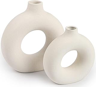 Ceramic Vases Set of 2, Modern White Boho Style for Living Room Kitchen Mantle Bedroom Dining Table