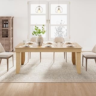GarveeHome Farmhouse Dining Table for 6-8 People, 71 in Long Kitchen Tables with Wooden Sturdy Frame, Natural