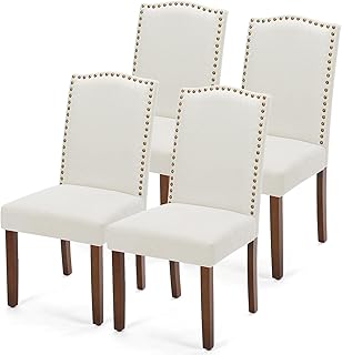 DUMOS Dining Chairs Set of 4, Modern Kitchen Table Chairs with Wooden Legs and Padded Seat, Beige