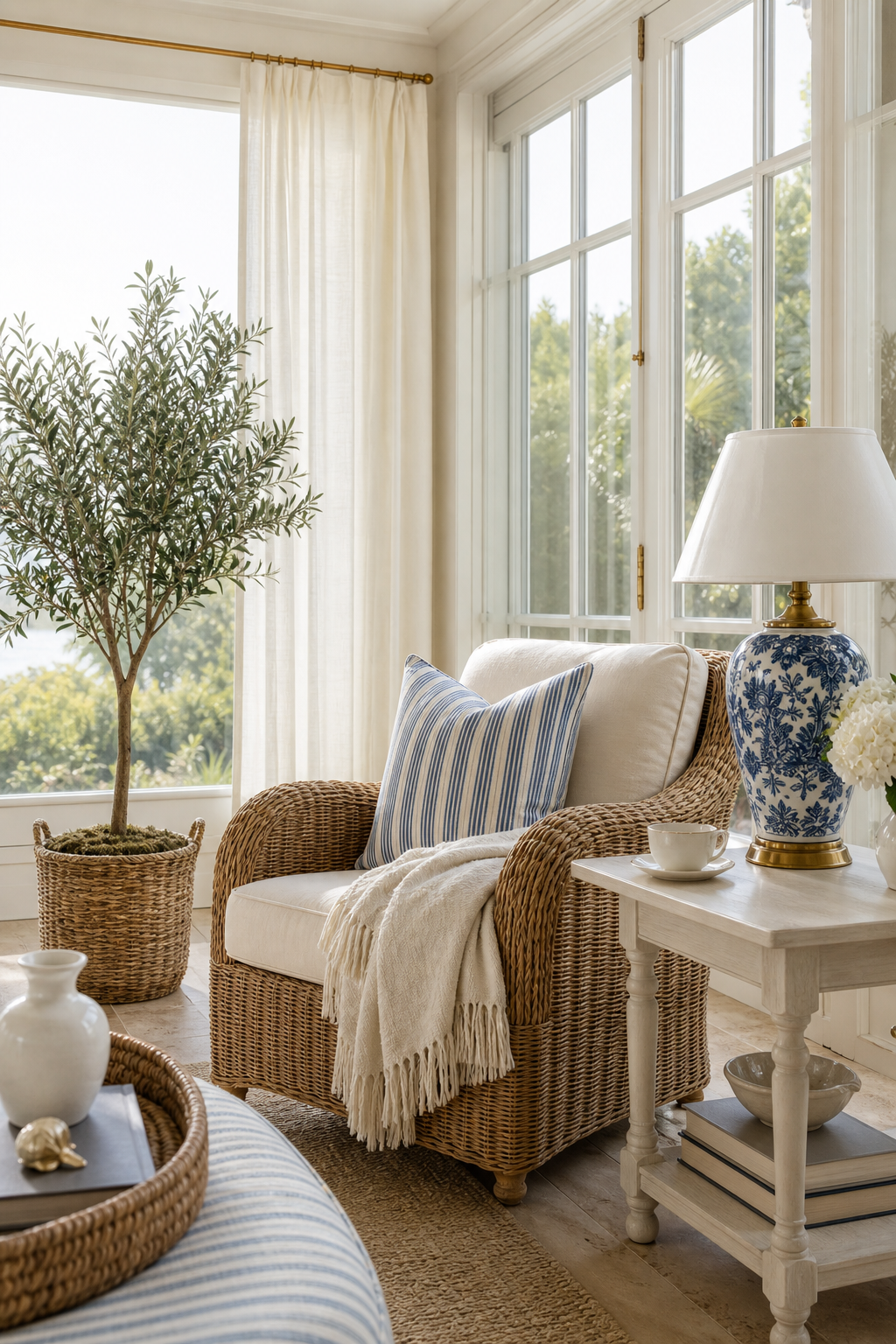 Coastal Grandmother Sunroom Amazon Finds finished room setup