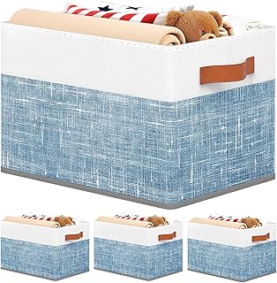 Blue white storage bins