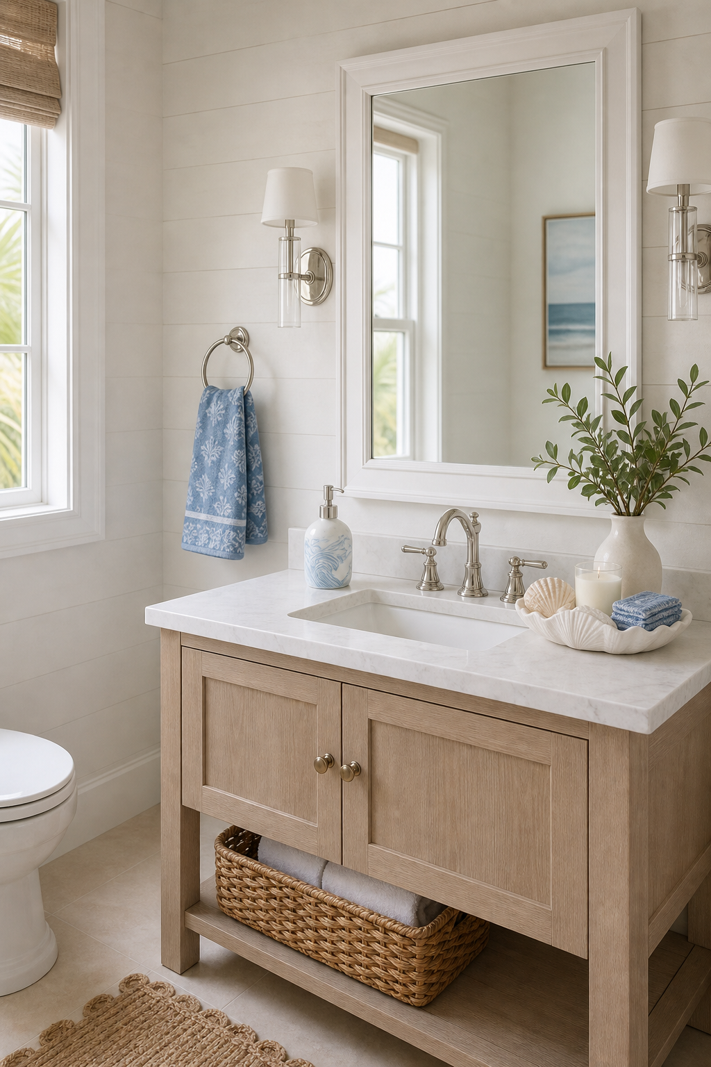 Coastal Powder Room Amazon Finds finished room setup