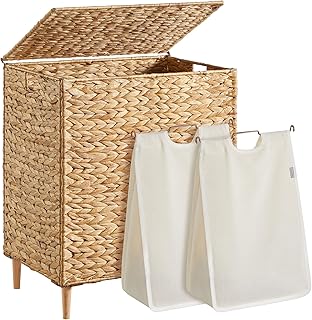 SONGMICS wicker laundry hamper with cream liner