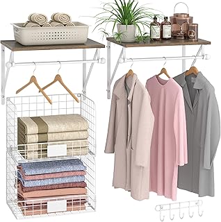 DAOUTIME laundry wall shelves with baskets rod and hooks