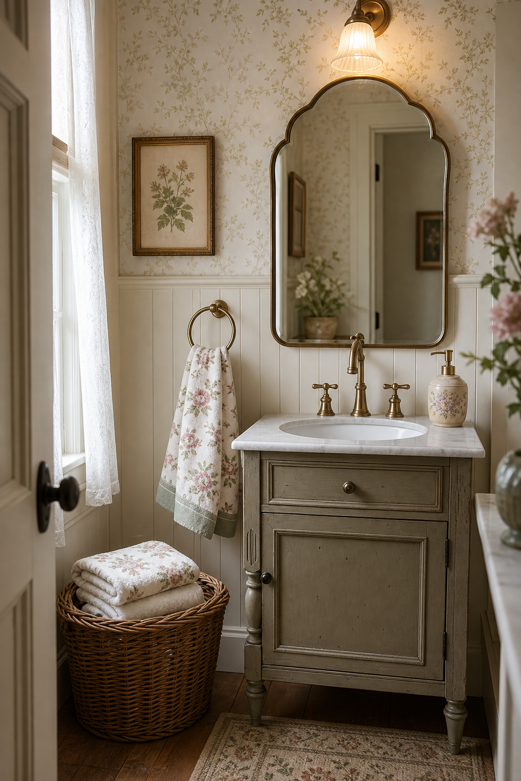 Cottagecore Powder Room Amazon Finds finished room setup