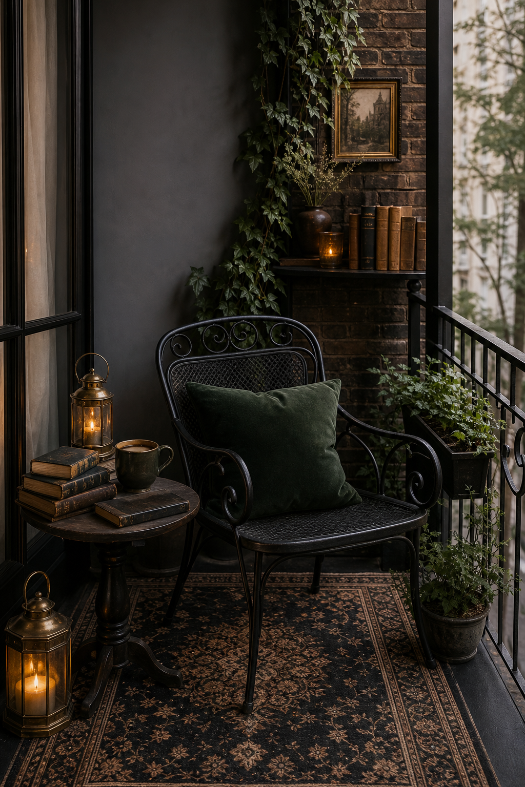 Dark Academia Balcony Amazon Finds finished room setup