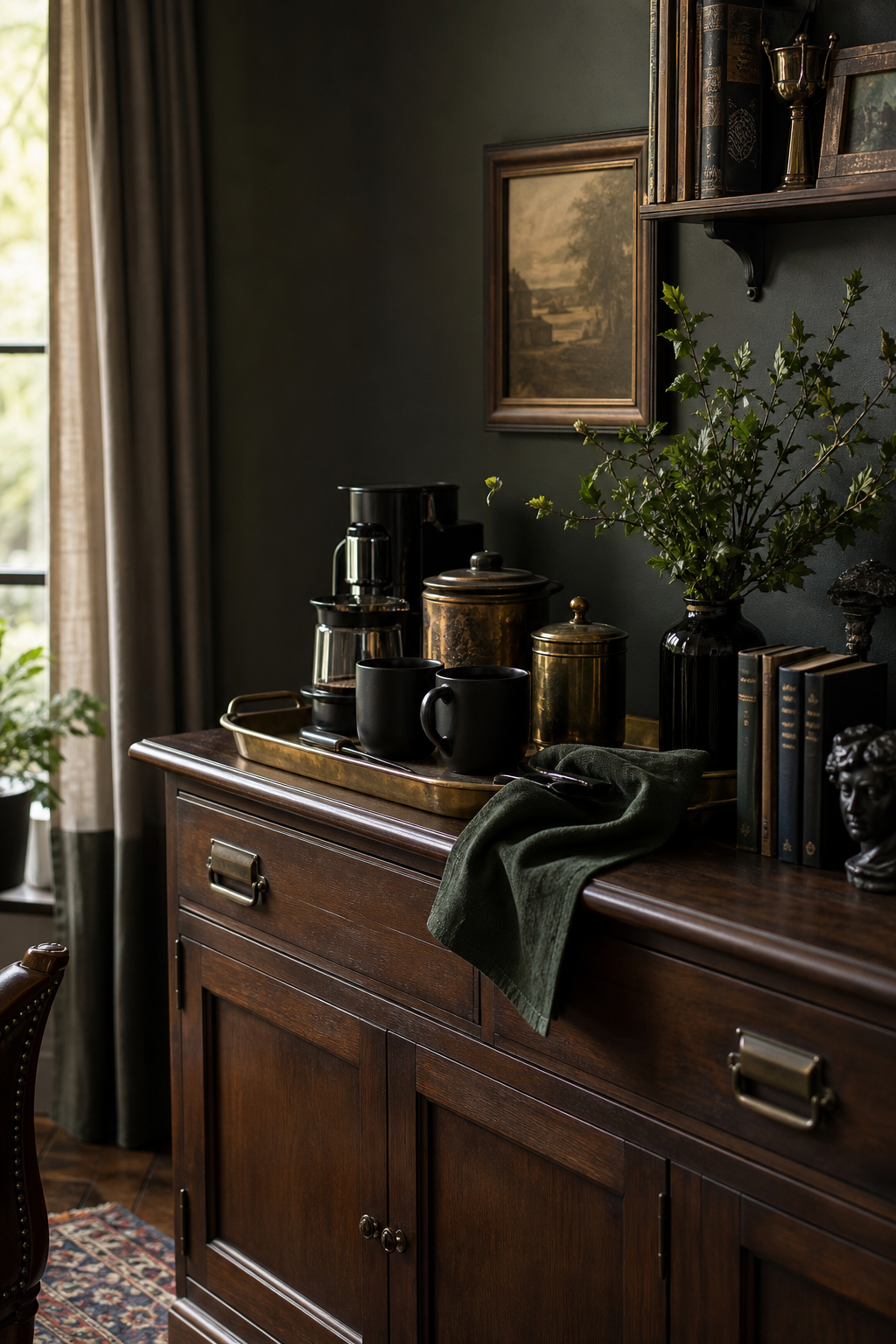 Dark Academia Coffee Bar Amazon Finds finished room setup