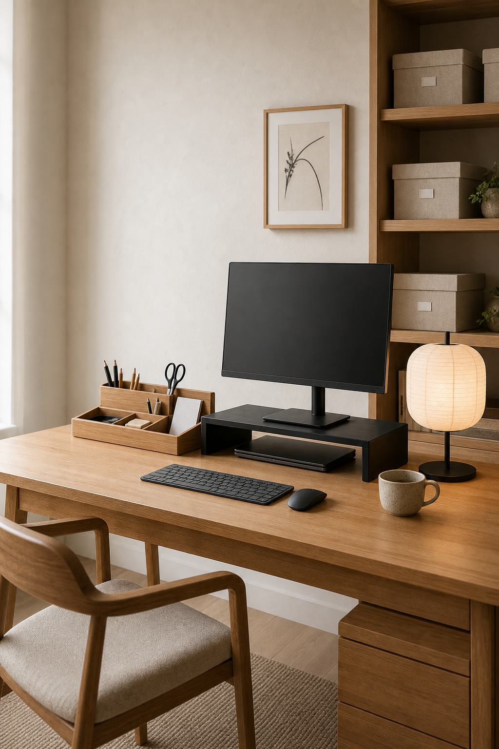Japandi Home Office Amazon Finds finished room setup