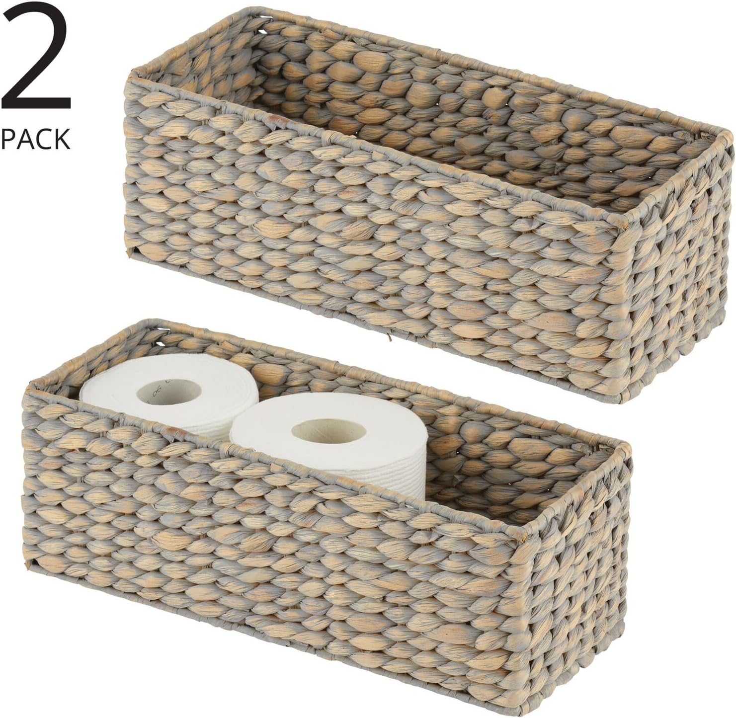 mDesign woven hyacinth narrow toilet roll storage basket