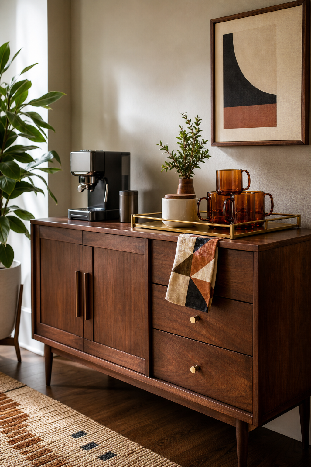 Mid-Century Modern Coffee Bar Amazon Finds finished room setup