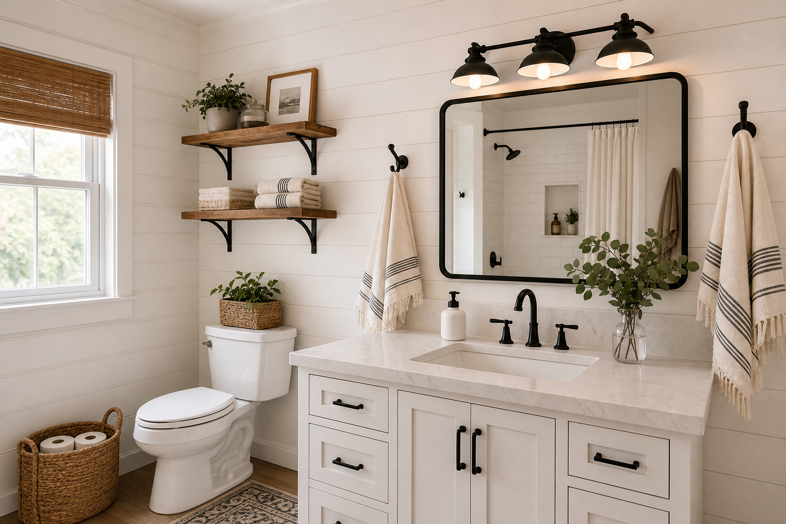 Modern Farmhouse Bathroom Amazon Finds finished room setup