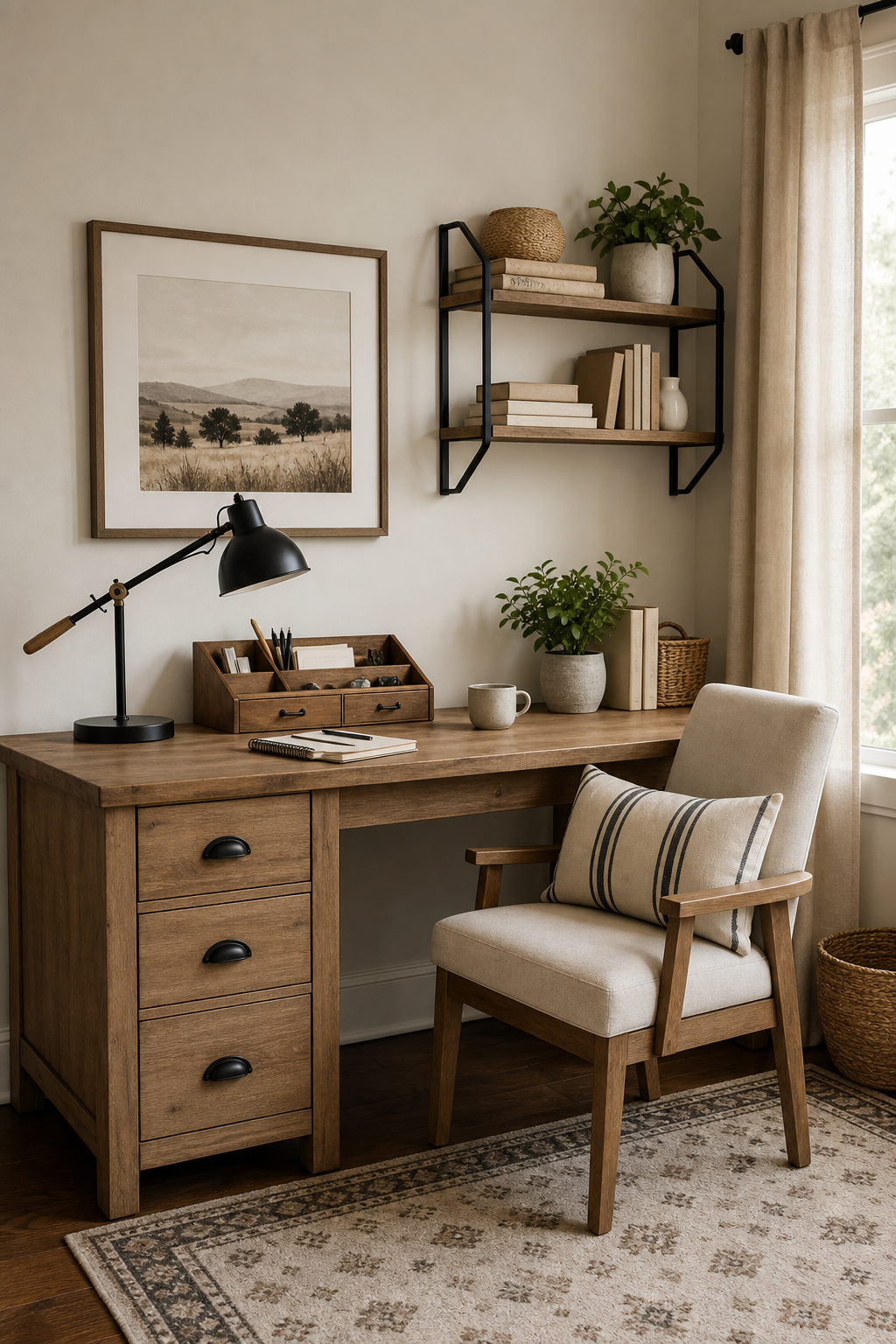 Modern Farmhouse Home Office Amazon Finds finished room setup