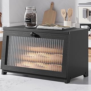 Kitsure black bread box with ribbed front