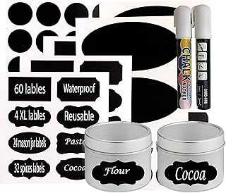 Glass jars with black labels