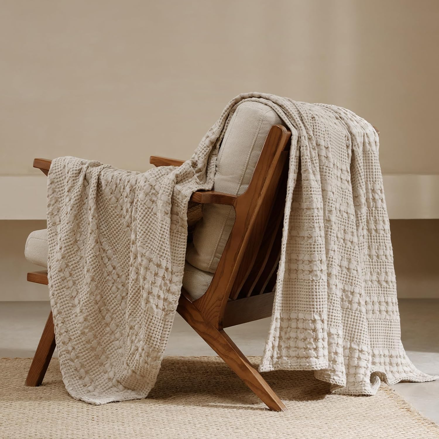 PHF light taupe cotton waffle throw blanket