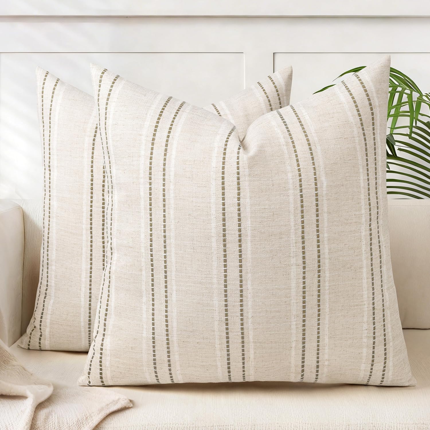 AELS beige textured striped decorative pillow covers