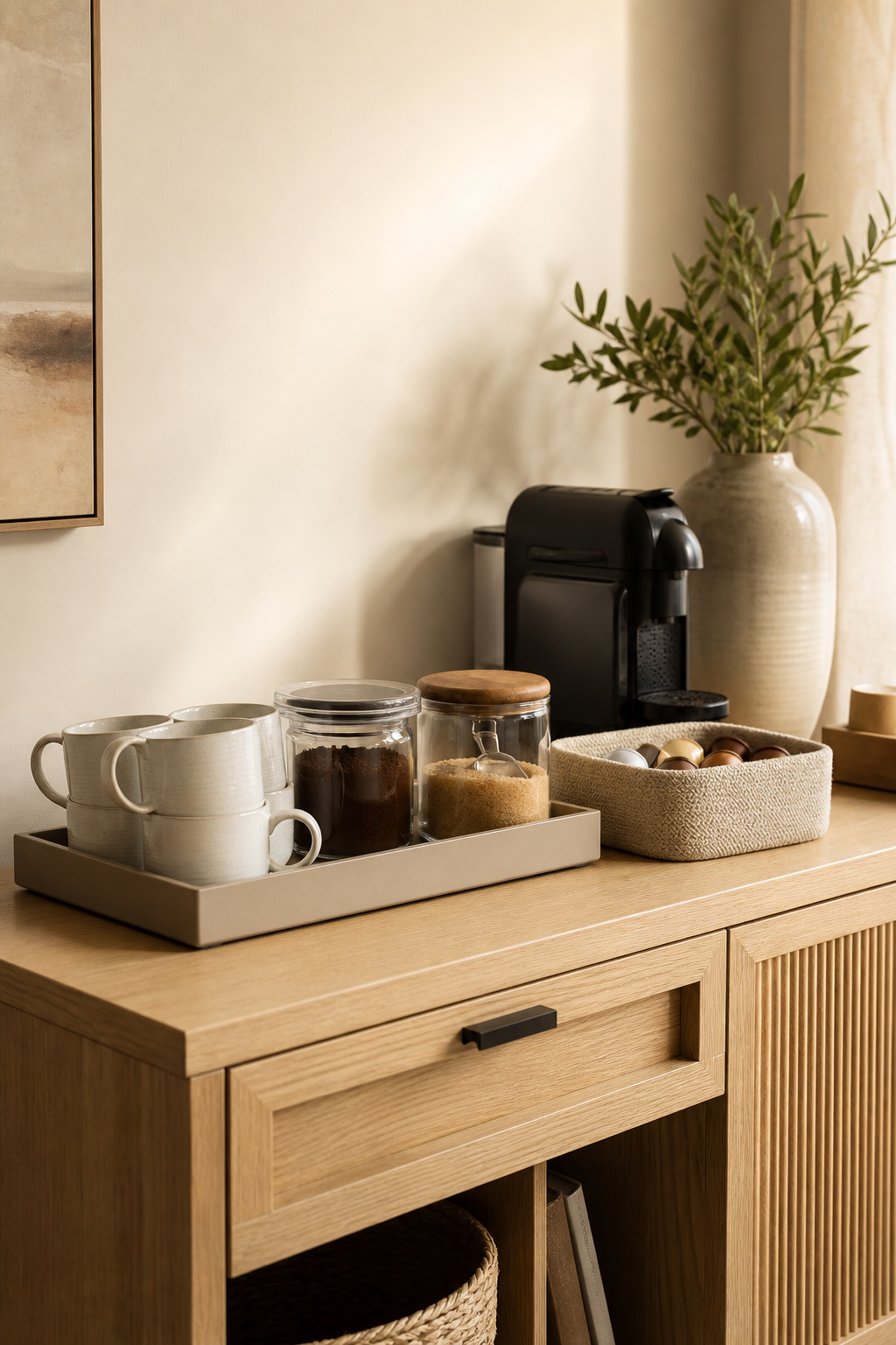 Warm Minimalist Coffee Bar Amazon Finds finished room setup