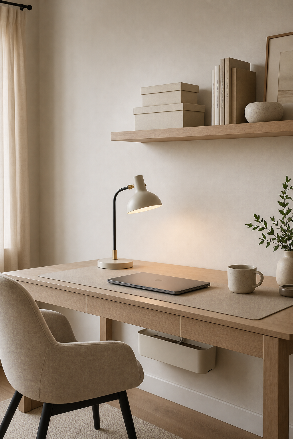 Warm Minimalist Home Office Amazon Finds finished room setup