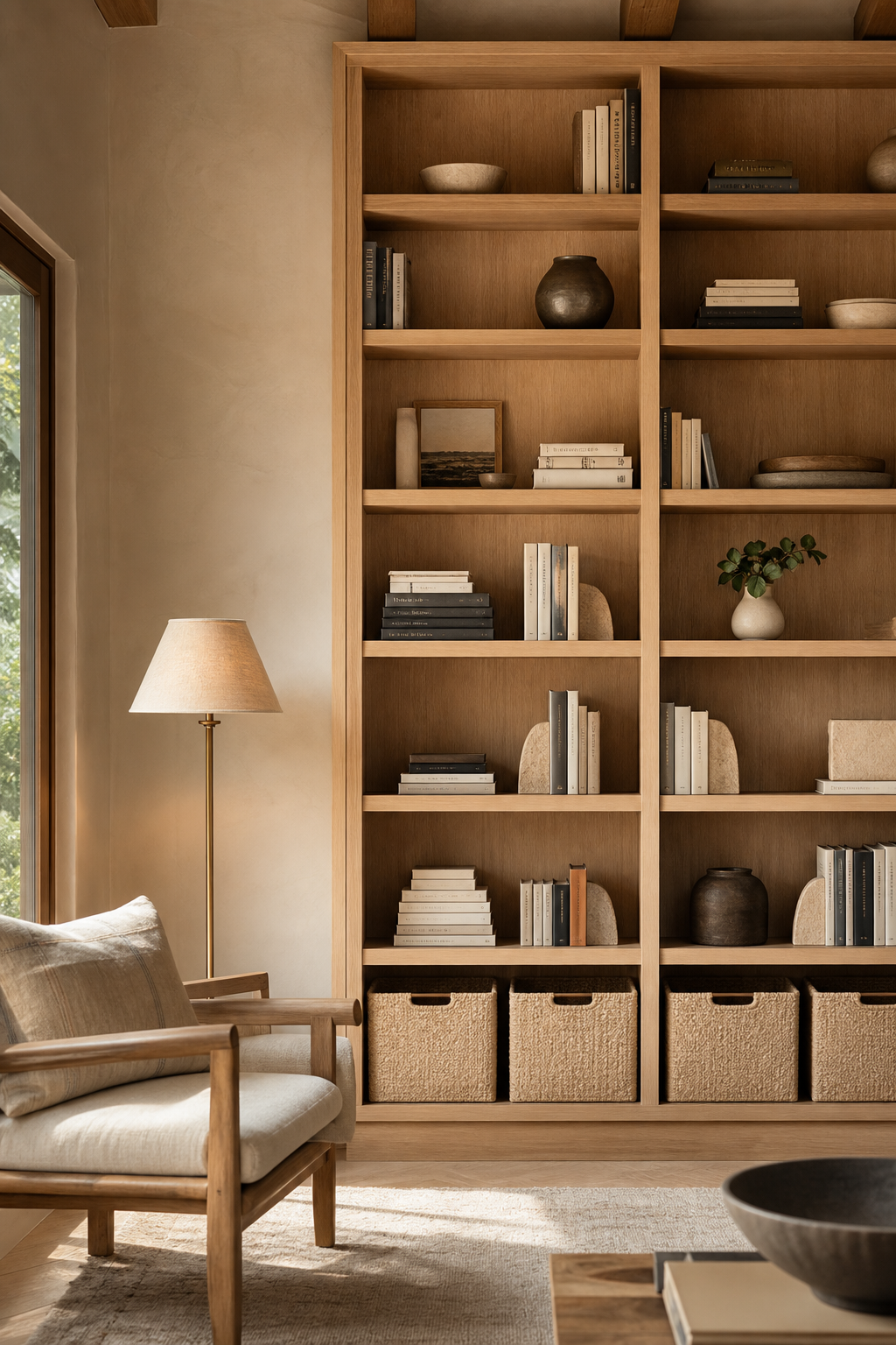 Warm Minimalist Library Wall Amazon Finds finished room setup